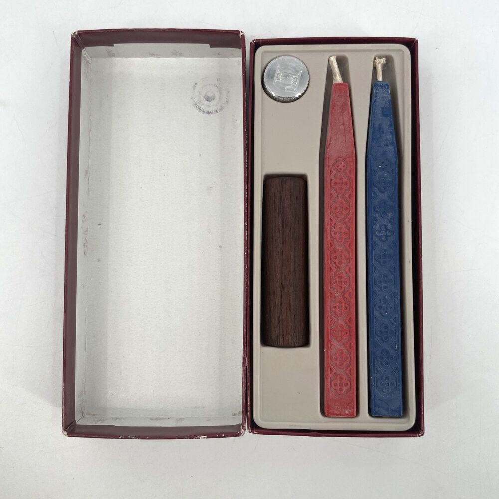 Vintage Hallmark Sealing Wax Set Blue & Red Sticks Letter L Seal Box USA UNUSED
